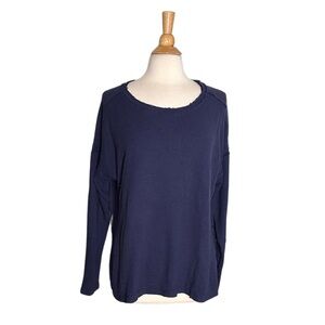 Caslon Navy Lightweight Boho Raw Hem Detailed Knit Sweater PP1